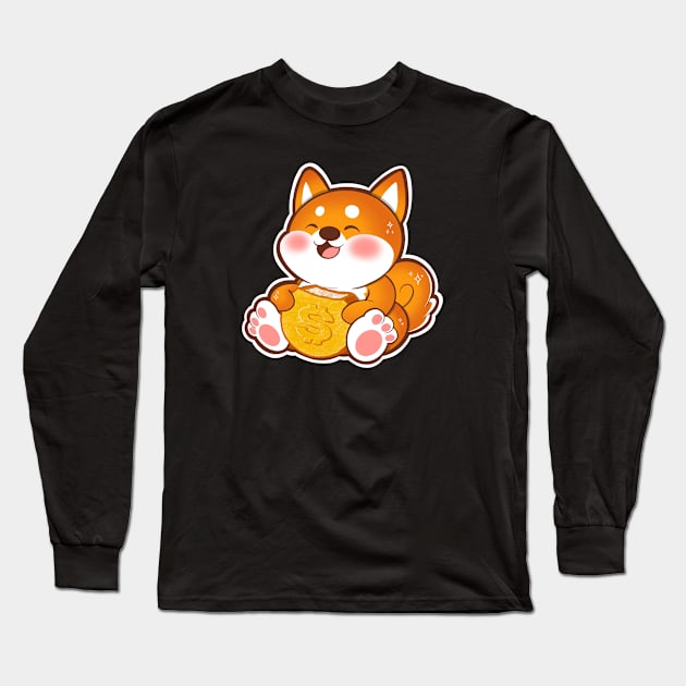 Kawaii Dog with Cookie Coin Long Sleeve T-Shirt by reginarennart